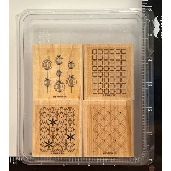 2009 STAMPIN' UP! PARK AVENUE PATTERNS Wood Mounted Rubber Stamp set of 4 - Picture 2 of 5